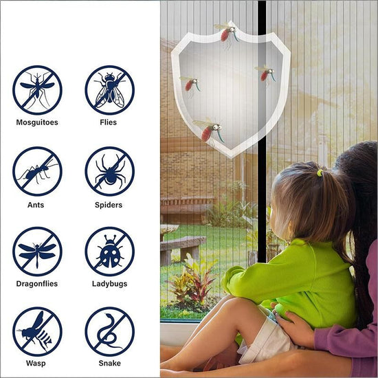 Magnetic Screen Door 80cm x 210cm – Self-Adhesive Mesh Netting for Mosquito & Wasp Protection, Indoor Outdoor Use, (Black,S)