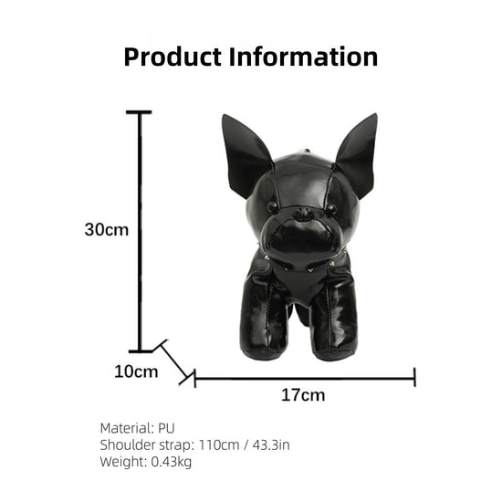 French Bulldog Shaped Bag – Cute Animal Crossbody Shoulder Bag with Adjustable Strap, PU Leather Dog Backpack for Women, Fashion Statement Accessory (Black)