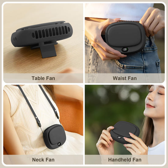 Portable Neck Fan with 5 Speeds – Rechargeable USB Mini Fan for Outdoor Travel, Work & Camping – Silent Personal Cooling Fan (Black)