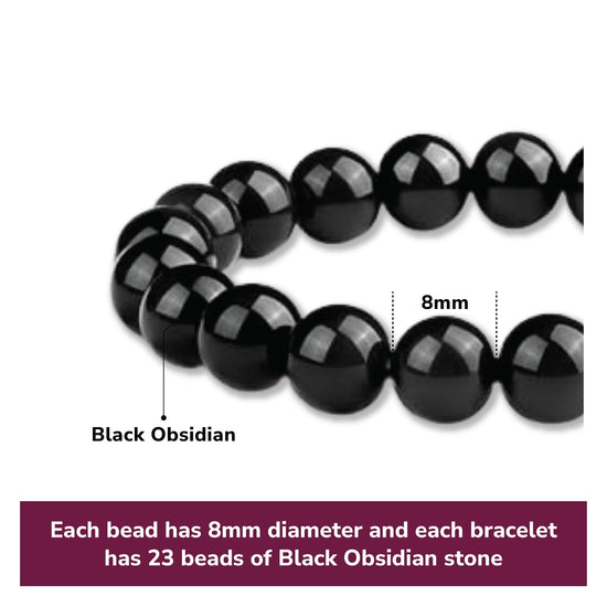 8mm Natural Black Obsidian Beaded Bracelet for Men and Women – Stretchable Healing Crystal Jewelry with Elastic Band, Protective Energy Stone Gift for Birthday, Valentine’s Day, Meditation (Black)
