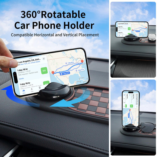 2-in-1 Car Dashboard Anti-Slip Mat with 360° Rotating Phone Holder – Holds Phone, Sunglasses & Keys, Spring-Clamp Grip, Non-Slip Silicone, Universal Fit (Grey- Black)
