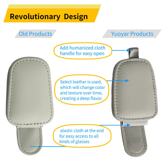 2-Pack Car Sun Visor Sunglasses Holder – Magnetic Flip Cover, PU Leather Eyewear & Card Organizer, Easy One-Hand Open, Scratch-Free, Universal Fit for All Vehicles (Grey)