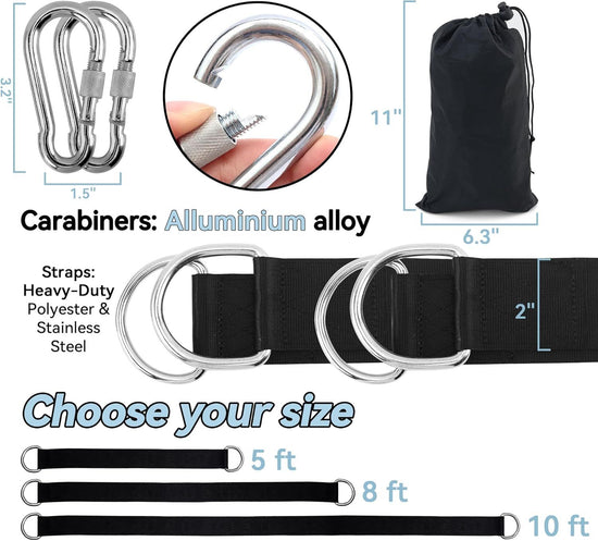 10ft Industrial-Grade Tree Hanging Straps – 5500lb Max Capacity, Complete Kit with Swivel Hook & Carry Bag for Adult Swings & Camping (Black)