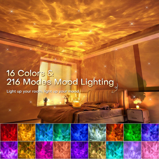 Crystal Ball Night Light Projector, 16 Colors 216 Modes RGB Water Ripple Lamp with Remote & Timer, USB Powered Mood Light for Bedroom Decor, Gifts for Girls (Clear)