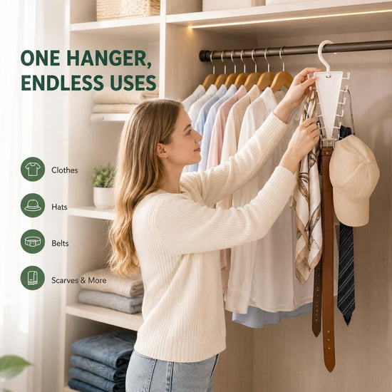 6-Pack V-Shaped 360° Rotating Closet Organizer with 12 Hooks for Hats, Bags & Scarves, Space-Saving Wardrobe Hanger (White)