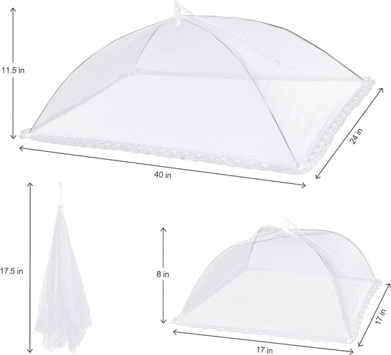 Reusable Pop-Up Mesh Food Cover Tent Set, Foldable Insect Net for Picnic Camping Kitchen Dustproof Protection with Storage Bag (White)