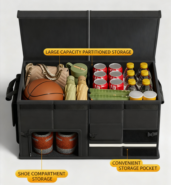 Foldable Car Trunk Organiser, 30L/60L Large Capacity Storage Box for Auto Boot, Multi-functional Cargo Container(60L,black)