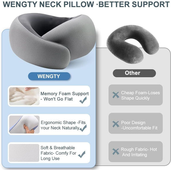 Travel Pillows for Airplanes,Memory Foam Neck Pillow for Traveling,Smooth & Cooling Fabric Plane Pillow for Long Flight,Ideal for Travels,Airplanes,Offices,Cars (Gray, Standard-Broad Fit)