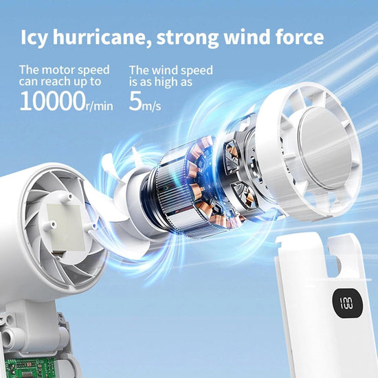 Portable Handheld Turbo Fan with Cooling Tech, Digital Display, 100-Speed Control, Rechargeable 4-in-1 Personal Fan for Travel, Outdoor, Office (White)
