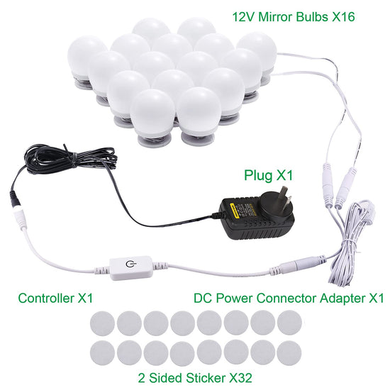 Hollywood Mirror Lights Makeup Vanity Lights, LED Vanity Mirror Lights Kit for Dressing Table, Dimmable and Adapter Plug in, Mirror Not Included (16 Bulbs Natural White)