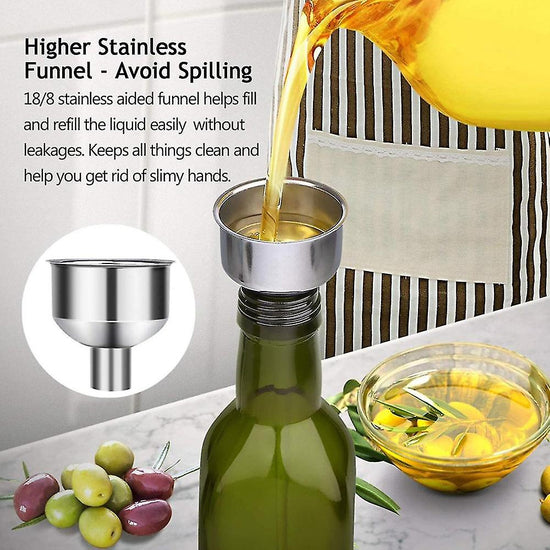 Glass Olive Oil Carafe Bottle 500ml Green Oil Vinegar Pour Spout Funnel