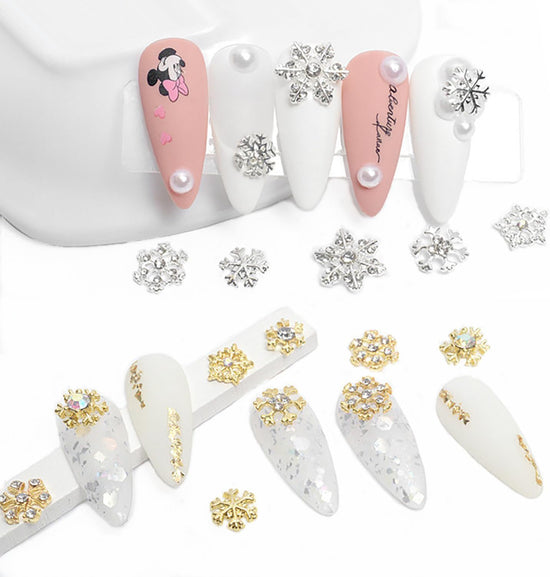 20pcs Snowflake Nail Charms with Rhinestones Silver Gold Christmas Decorations Alloy Nail Jewelry Snowflake Nails Design 3D Charms for Nails Decor DIY Craft Home&Salon
