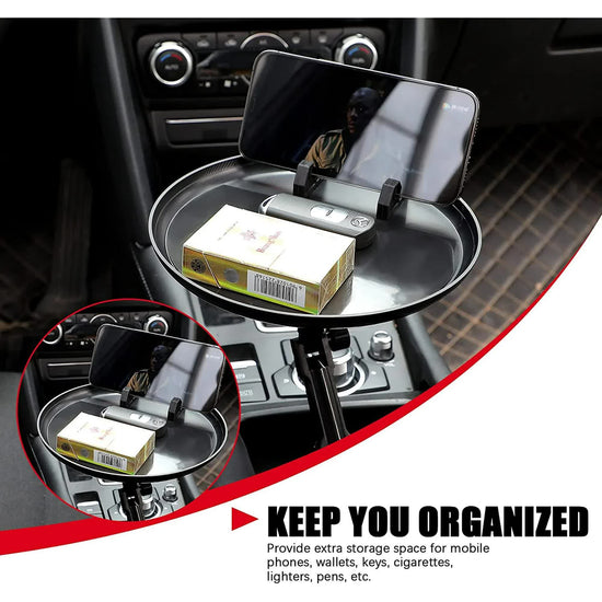 Car Cup Holder Tray for Adults Car Tray Table for Eating with Cell Phone Slot Lap for Universal Adjustable Cup Holder 360 Swivel Fits Vehicle, Boats, Golf Cart