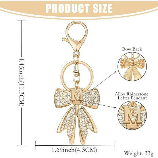 Sparkly Cute Initial Letter Rhinestone Bow Keychain for Women Gold Tone Bag Charms Coquette Aesthetic Purse Charms