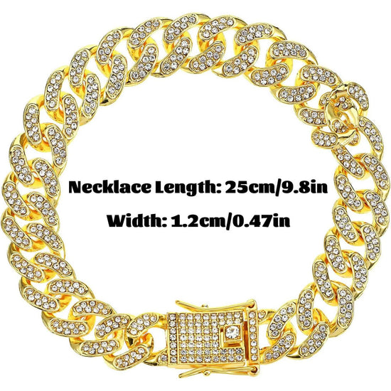 Chain Collar for Dog Diamond Cuban Link Dog Collar 13mm Wide Pet Cuban Style Collar Metal Cat Chain Pet Crystal Collar Jewelry Accessories for Small Medium Large Dogs Cats (10 Inch, Gold)