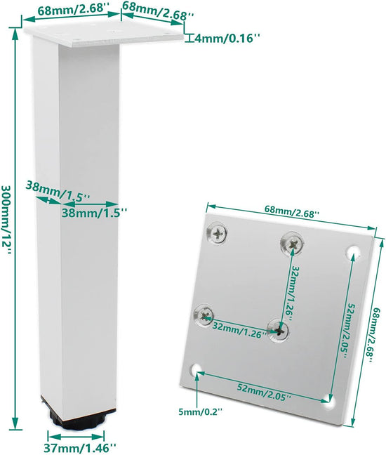 4 Pack Adjustable Furniture Legs, 300mm/12&