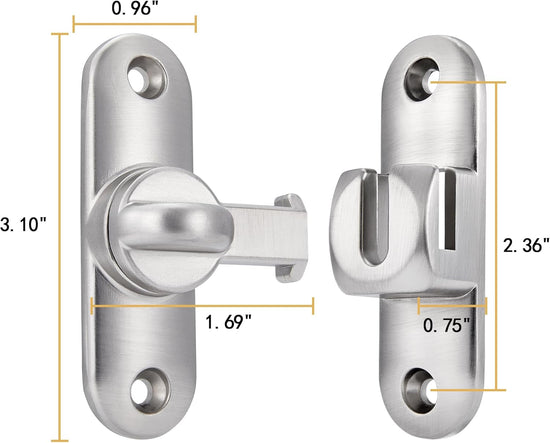 Silvery Barn Door Latches,90/180 Degree Gate Lock,Flip Gate Latches Hardware,Zinc Alloy Right Angle Door Lock Latch,Door Security Sliding Door Latch Lock for Cabinets,Bathroom Silvery_1 Pack