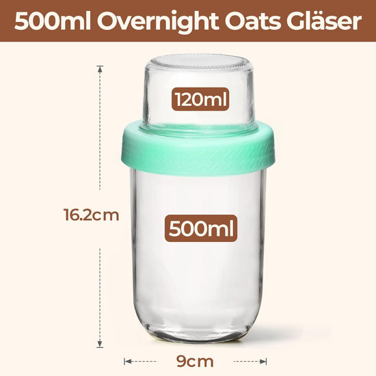 2-Pack 16 oz Overnight Oats Containers with Lids, Dual-Laryer Chia Pudding Jars with Dry and Wet Separation, Yogurt Parfait Cups for Oatmeal Cereal Nut Fruit, Meal Prep Glass Jars for Salad Green