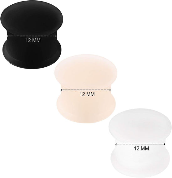 KJM FASHION 6 x Black Silicone Double Flared Ear Stretcher Expander 6pcs 12mm BL SN WT 6pcs 12mm BL SN WT