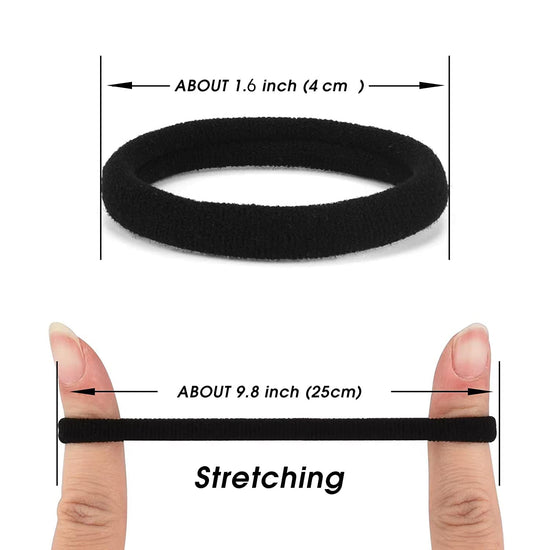 Black Hair Ties 50 pcs Seamless Cotton Ponytail Holders Elastic Bands for Thick Heavy Curly Hair Men Dark Women
