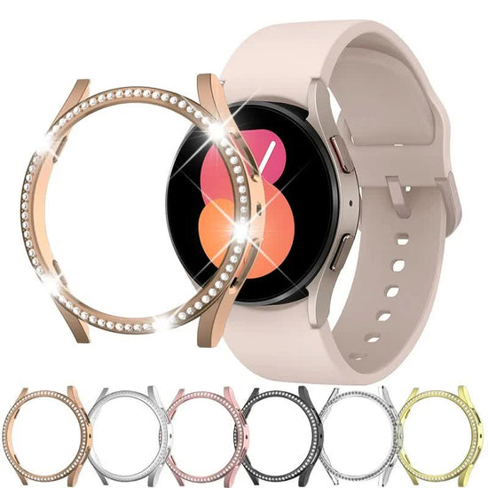 Diamond-Coated Rose Gold Case with PC Single Row Protection Compatible withSamsung Galaxy Watch 6 5 4 40mm