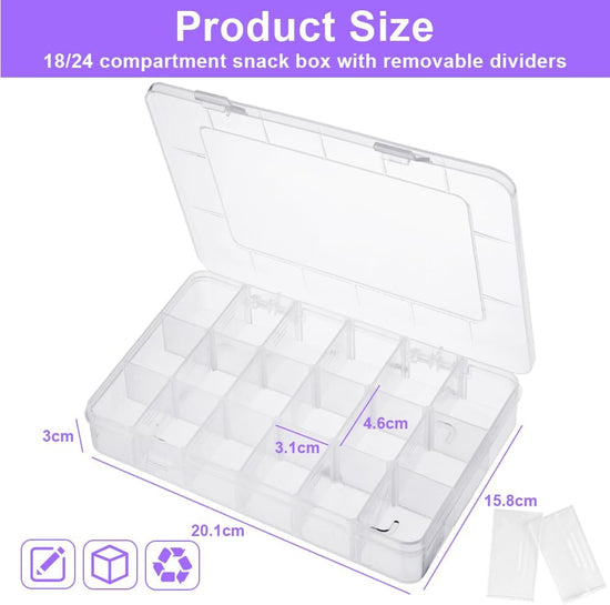 18-Compartment Snack Box, 2 Pieces Snack Plates with Lids for Candy, Nuts, Snacks, Adjustable Plastic Storage Box for Jewelry, Transparent Sorting Boxes 18 compartments-2 pieces