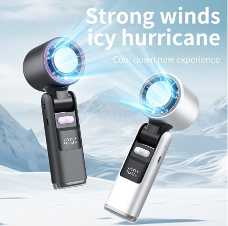 Portable Fan Handheld Mini Turbo Fan Battery , High Speed Powerful Ice Cooling 5 Speed Adjustable Rechargeable Personal Fans for Beach Camping Travel Working (Starry Gray)