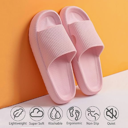 Cloud Slippers for Women and Men, Pillow House Slippers Shower Shoes Indoor Slides Bathroom Sandals, Ultimate Comfort, Lightweight, Thick Sole, Non-Slip, Easy to Clean pink(44-45)
