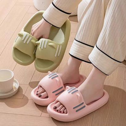 Women’s Slides Cute Bathroom Slippers Non-Slip Cartoon Cat Shaped Indoor Outdoor Summer Slippers(pink,36-37)