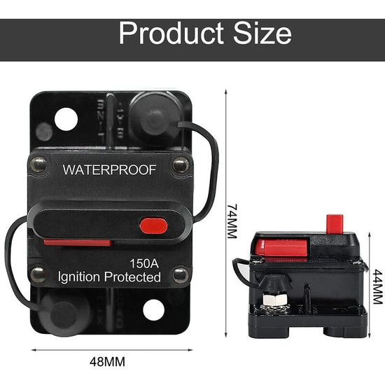Car Circuit Breaker 30A - 150A, Dc 12V - 48V Waterproof Circuit Breaker With Manual Reset For Auto Car Marine Boat Bike