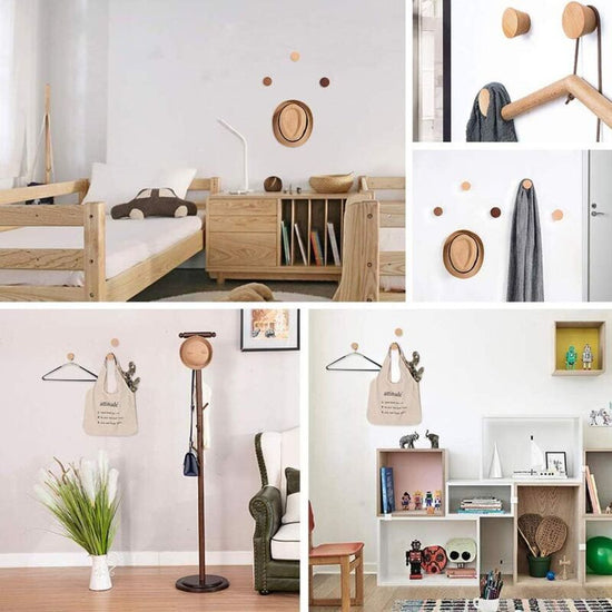 Wooden Wall Hook ROund Coat Rack, 5 Pieces Natural Wood Coat Hook Vintage Decorative Natural Wood Branch Decorative