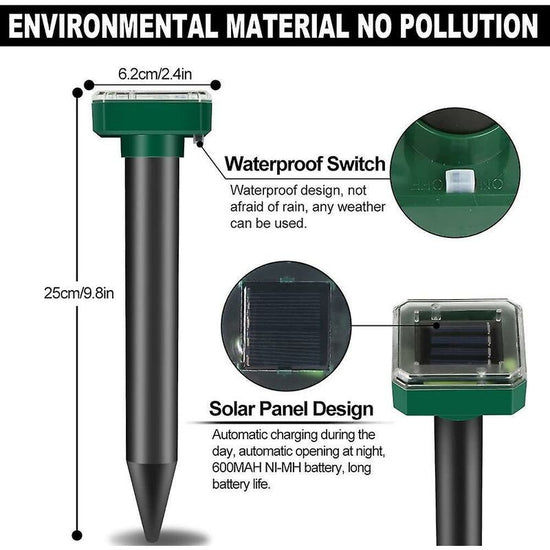 2 Pack Solar Rat Repellent Stakes - Ultrasonic Rat Repellent - Solar Rat Repellent For Snakes, Voles, Other Animals