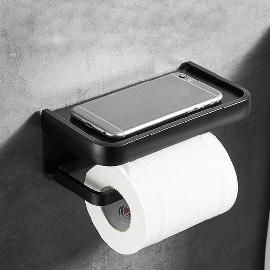 Wall Mounted Toilet Paper Holder Aluminum ROll Holder Toilet Paper Holder With Storage Shelf Black