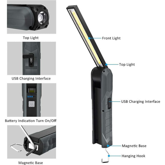 Parts Rechargeable LED Work Light, 5 Modes Work Lamp Mechanic Torch Foldable Lamp With Magnetic Base Inspection Lamp