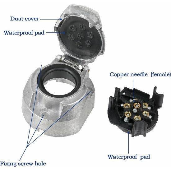 7 Pin Aluminum Alloy 7 Pin Electrical Trailer Socket Car Light Connectors For Boats, Caravans, Motorhomes Or Other
