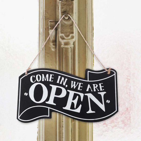 Two-Sided Open And Closed Wooden Sign With ROpe For Hanging Vintage Sign (Black)