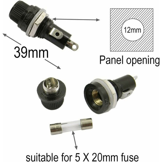 10 pcs 5 X 20Mm Fuse Holder Ac 10A 250V Black Screw Cap Fuse Holder, Panel Mount Screw Cap Fuse Holder