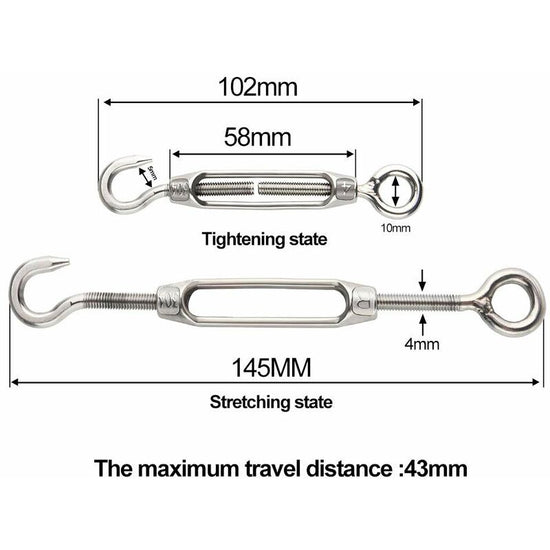 6 pcs Wire Tensioner M4 Stainless Steel Adjustable Turnbuckle Hook And Eye Set Heavy Duty
