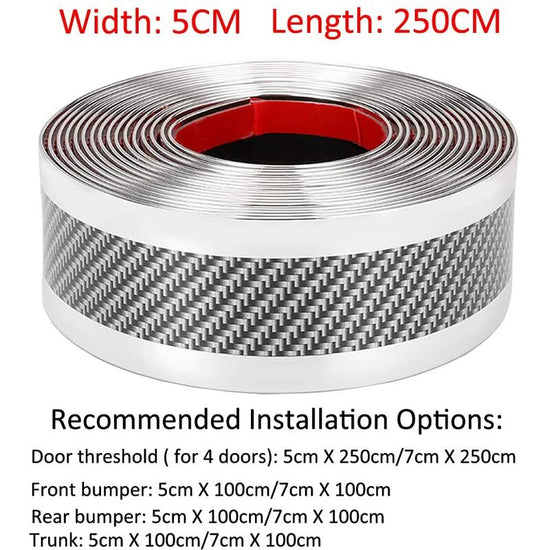 Car Door Sill Sticker Carbon Fiber Silver 5Cmx3M Self-Adhesive Sticker Protector Bumper Guard Strip