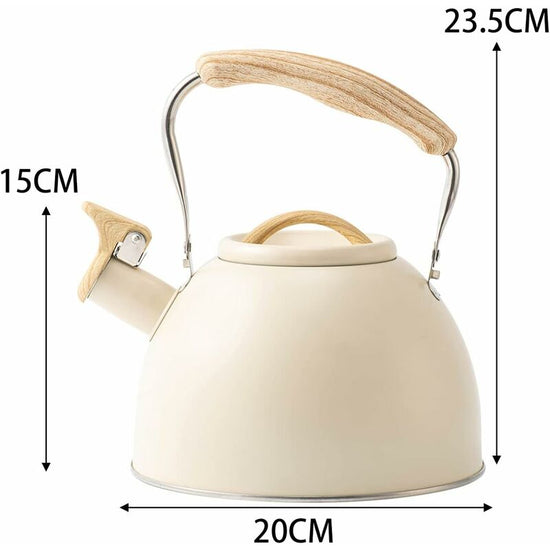Stainless Steel Tea Kettle With Wooden Handle, 3L Induction Whistling Kettle, Retro Teapot Kettle, Boiler For Electric,