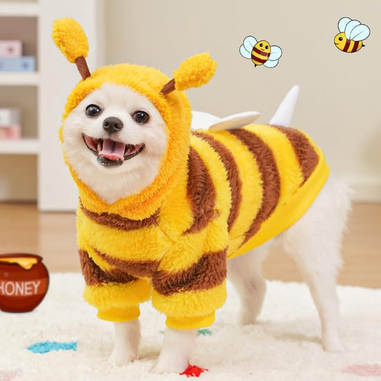 Dog Coat - Fleece Hoodie - Autumn and Winter Dog Clothes - Bumblebee Dog Costume - Cold Weather Coat - Fun Bee Dog Costume - Perfect for Christmas and Halloween - Yellow - Medium M
