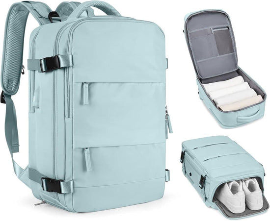 Blue Travel Backpack Cabin Bag with Dry Wet Sorting, 42 x 30 x 20 cm