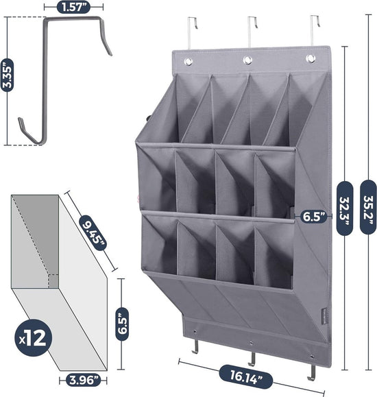 Hanging Shoe Bag - Shoe Organizer - With Hooks - Door Organizer - Above-Door Shoe Organizer - Solution for Scattered Stuff - Door Storage Bag - Hanging Organizer - Grey - Space-Saving - For Shoes/Home Accessories Etc.