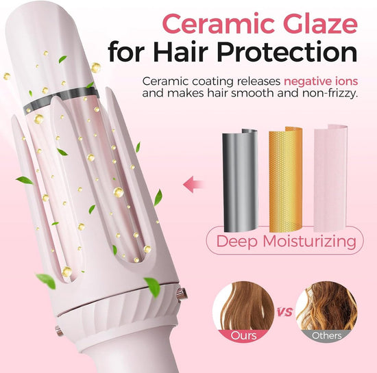 3 in 1 Curling Iron - Automatic Curling Iron - Straightener - Hair Curler - Straightening Brush - 25mm and 32mm - French Wave Curling Iron - Heated Brush - Portable Rotary Curling Iron - Heat and Travel Protection - Curling Irons - Thermal Brush - 3 in 1