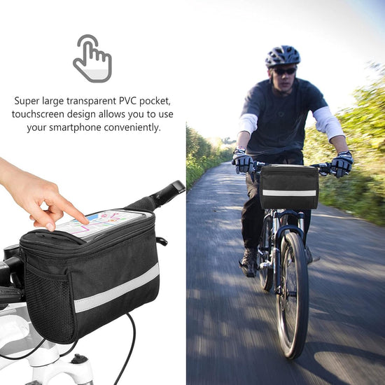 Bicycle Handlebar Bag - Waterproof Handlebar Bag - Detachable Bicycle Handlebar Bag - Bicycle Travel Accessories - Phone Bike Bag - Luggage Organizer - with transparent holder for mobile phones - Bicycle Bags for Electric Bikes - Black