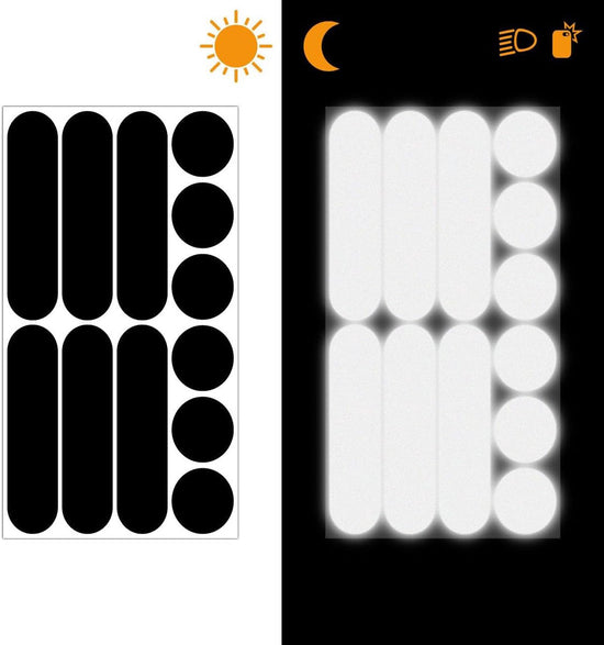 Reflective stickers - 2 pieces - Round + Strip - Reflection - Bicycle reflectors - Reflective safety stickers - For bicycle, motorcycle scooter, scooter, all types of helmets - Black