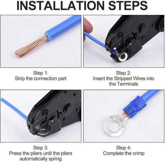Cable lug set - 480 pieces - 30 types of flat terminals - Crimp connections with insulating sleeves, flat plugs, ring forks, cable lugs, assortment box - Cable connectors for electricians