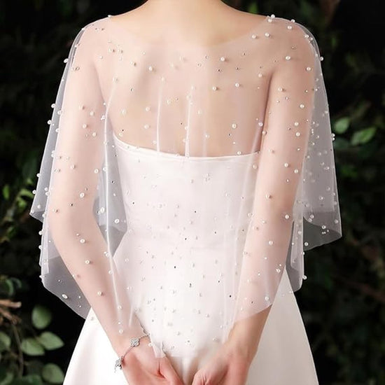 Poncho - Cape - Stole - Shawl - Artificial Pearl Capelet - Chiffon - Wedding - Party - Bride - Gala - Evening Dress - for Shoulder width less than 45 cm