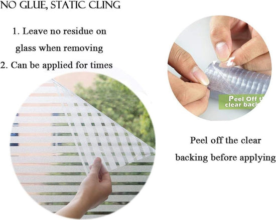 Window film - Easy installation - Glue-free adhesive film for windows and bathrooms - Static - 45cm*4M - 1/2 matte stripes - PVC - Translucent