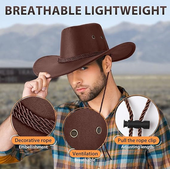 Beanie - Hat - Cowboy Hat - Hunter Hat - Polyester - Brown - 56-58 cm Head Circumference - Unisex - Wide Brim Hat